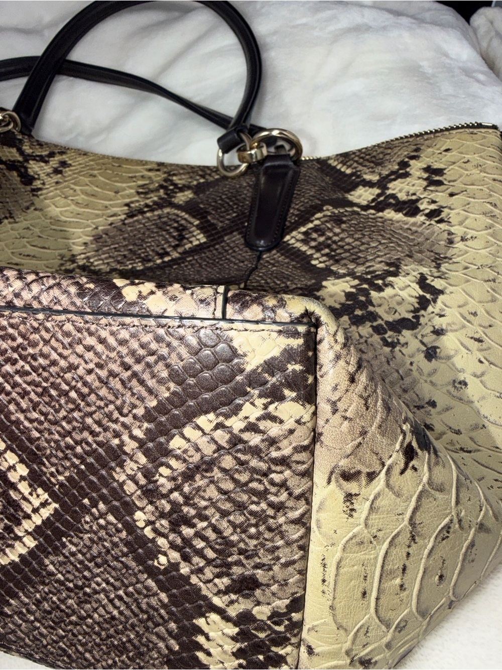 Coach Snake Print Satchel Handbag Brown Tan Leather Trim Gold Hardware - Picture 14 of 15